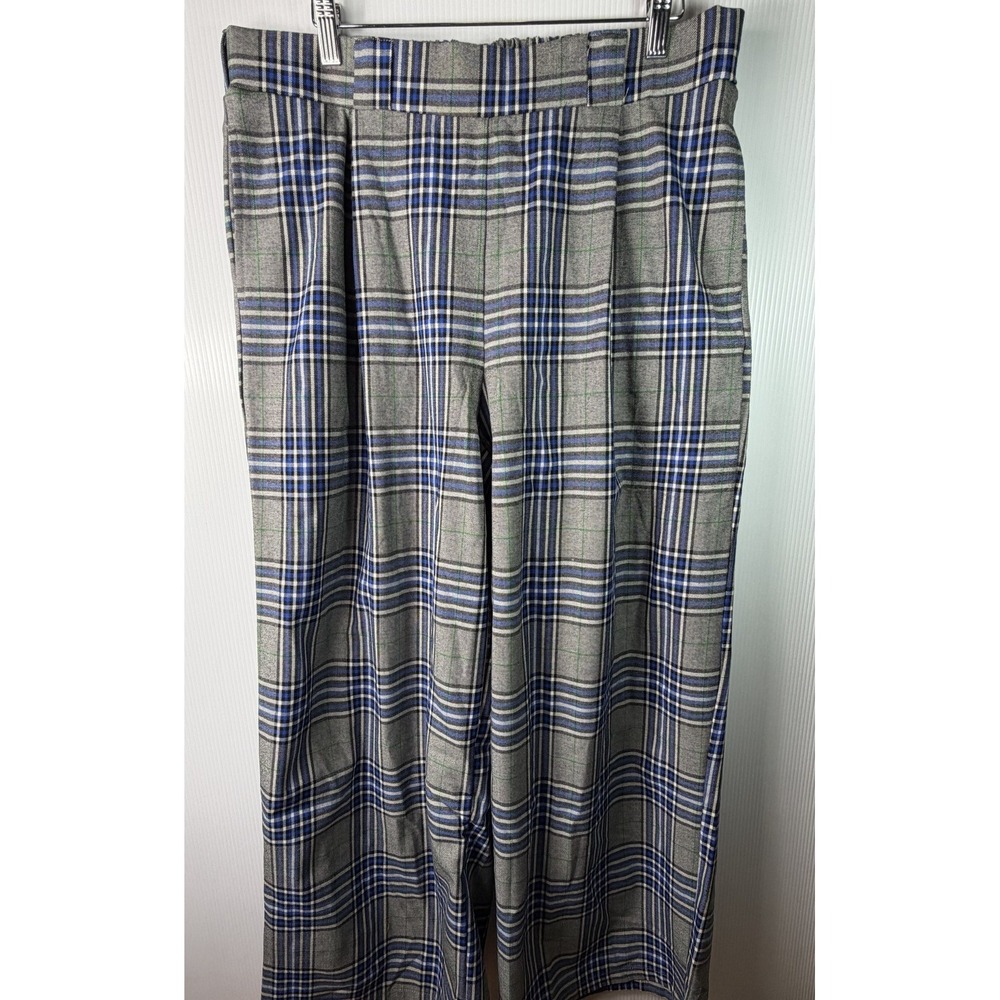 Ashley Stewart Plus Size 16 Plaid Wide Leg Pants New Blue Pleated Trousers